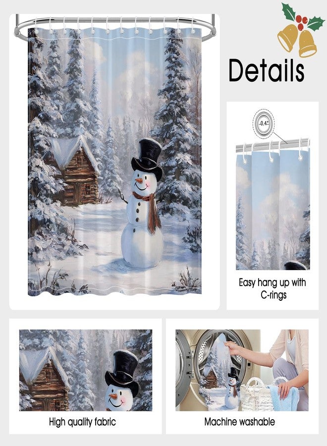 Mocsicka Christmas Shower Curtain Snowman Christmas Bathroom Decor Farmhouse Winter Shower Curtains for Bathroom Snowy Forest Winter Gift (White, 71x71inch) - Image 4