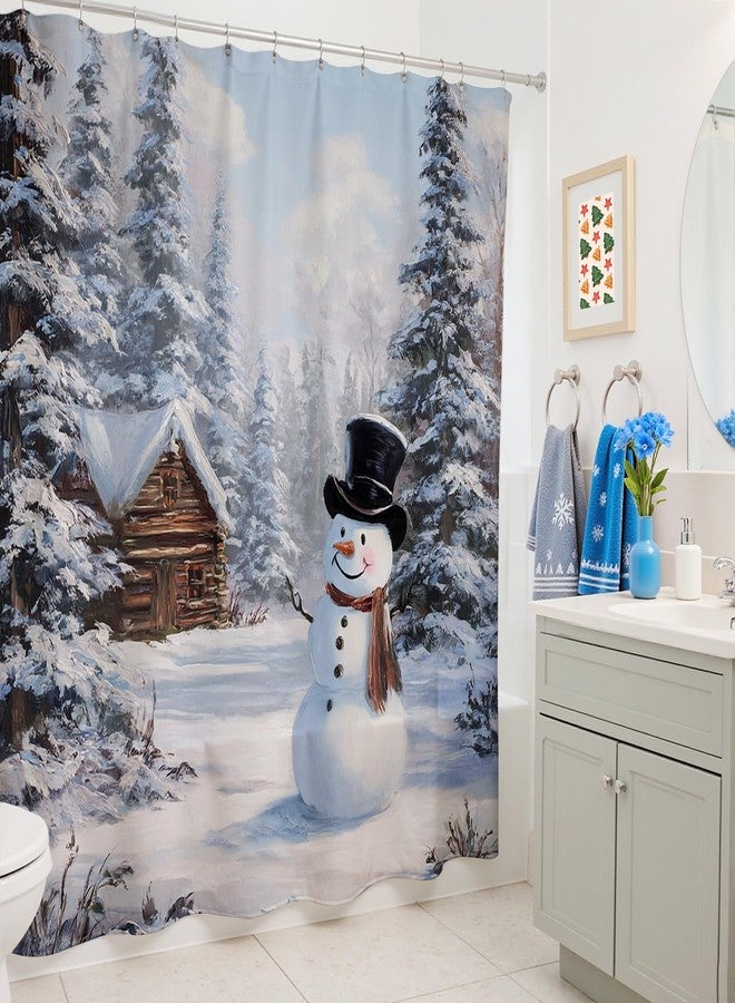 Mocsicka Christmas Shower Curtain Snowman Christmas Bathroom Decor Farmhouse Winter Shower Curtains for Bathroom Snowy Forest Winter Gift (White, 71x71inch) - Image 5