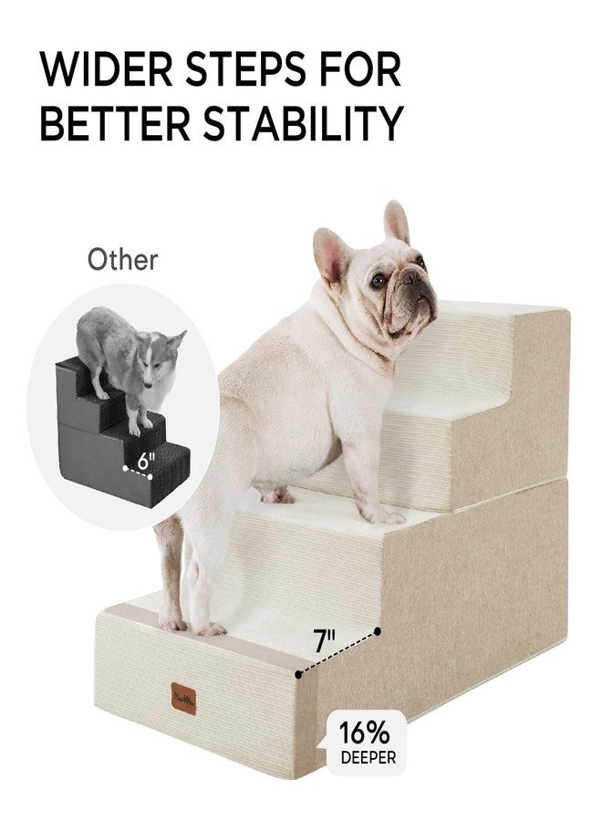 MADE 4 PETS Made4Pets Dog Steps for Bed, Extra Wide Dog Stairs for High Bed Couch Sofa, 35D Foam Pet Steps for Small Dogs and Cats(Up to 40lbs), Non-Slip Bottom Pet Stairs, Beige, 4 Steps - Image 4