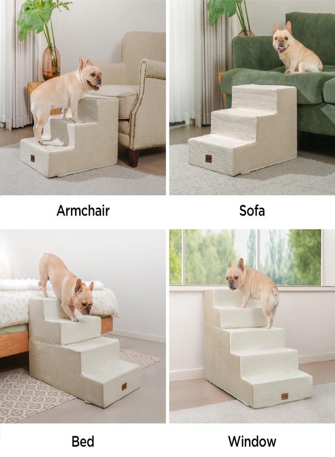 MADE 4 PETS Made4Pets Dog Steps for Bed, Extra Wide Dog Stairs for High Bed Couch Sofa, 35D Foam Pet Steps for Small Dogs and Cats(Up to 40lbs), Non-Slip Bottom Pet Stairs, Beige, 4 Steps - Image 2