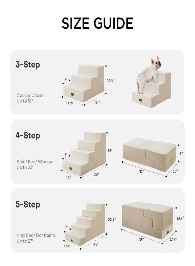 MADE 4 PETS Made4Pets Dog Steps for Bed, Extra Wide Dog Stairs for High Bed Couch Sofa, 35D Foam Pet Steps for Small Dogs and Cats(Up to 40lbs), Non-Slip Bottom Pet Stairs, Beige, 4 Steps - Image 3