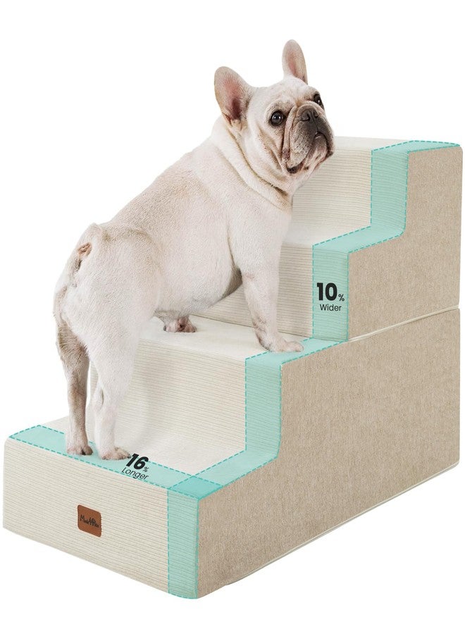 MADE 4 PETS Made4Pets Dog Steps for Bed, Extra Wide Dog Stairs for High Bed Couch Sofa, 35D Foam Pet Steps for Small Dogs and Cats(Up to 40lbs), Non-Slip Bottom Pet Stairs, Beige, 4 Steps - Image 1