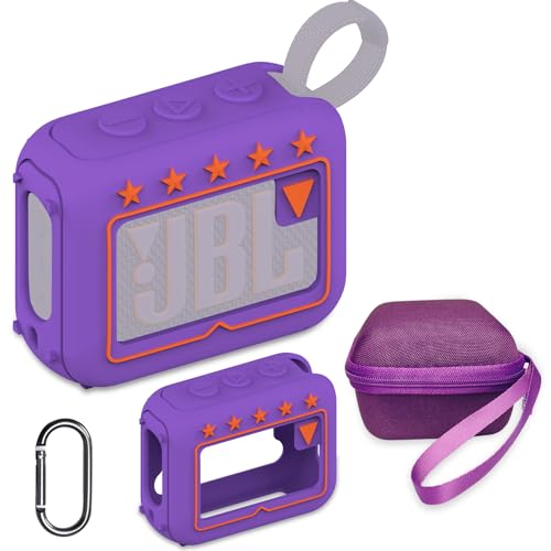 JCHPINE Silicone Cover and Hard Travel Case for JBL Go 4 Ultra Portable Bluetooth Speaker, Accessories for JBL Go 4 Pro Sound Bluetooth Speaker Stand Up Holder (Purple Case) - Image 1