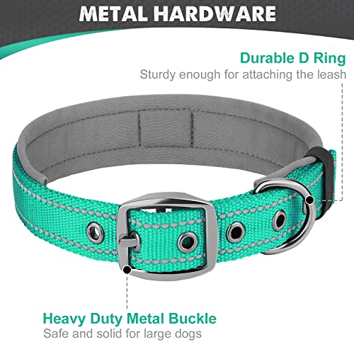 Joytale Dog Collar for Medium Dogs, Neoprene Padded and Adjustable, Reflective Wide Heavy Duty Pet Collars with Durable Metal Belt Buckle for Walking, Teal, M - Image 5