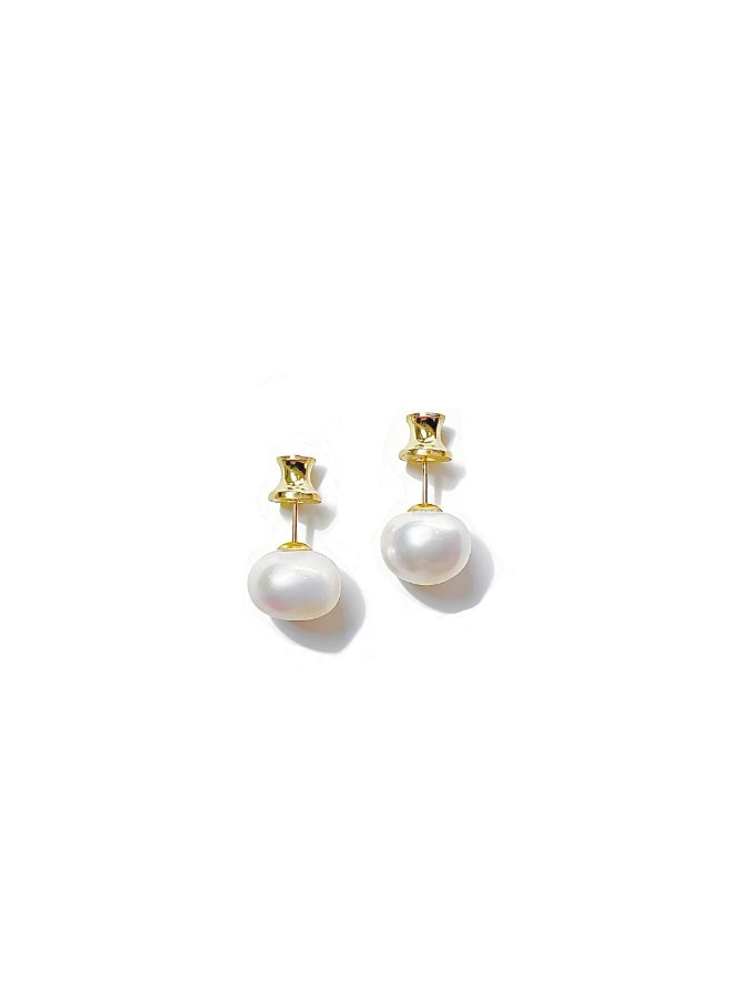 BLUELOTUSSE Real Freshwater Pearl Stud Earrings – 10–11mm Hand Picked Baroque Pearl, 925 Sterling Silver with 18K Gold Plating, Mother’s Day Gift for Mom & Her - Image 1