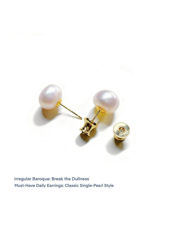 BLUELOTUSSE Real Freshwater Pearl Stud Earrings – 10–11mm Hand Picked Baroque Pearl, 925 Sterling Silver with 18K Gold Plating, Mother’s Day Gift for Mom & Her - Image 4