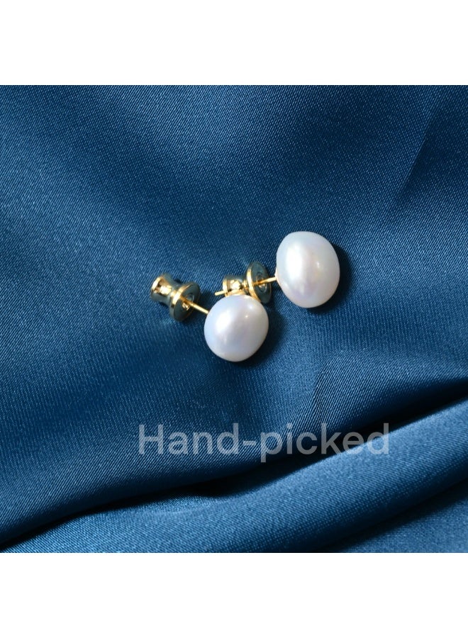 BLUELOTUSSE Real Freshwater Pearl Stud Earrings – 10–11mm Hand Picked Baroque Pearl, 925 Sterling Silver with 18K Gold Plating, Mother’s Day Gift for Mom & Her - Image 5