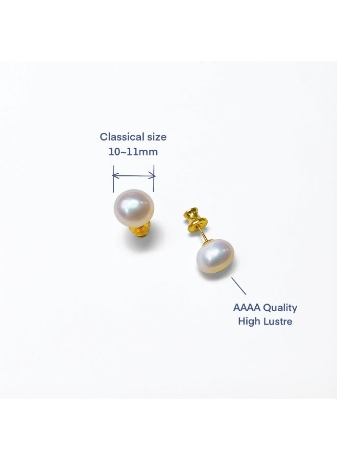 BLUELOTUSSE Real Freshwater Pearl Stud Earrings – 10–11mm Hand Picked Baroque Pearl, 925 Sterling Silver with 18K Gold Plating, Mother’s Day Gift for Mom & Her - Image 2