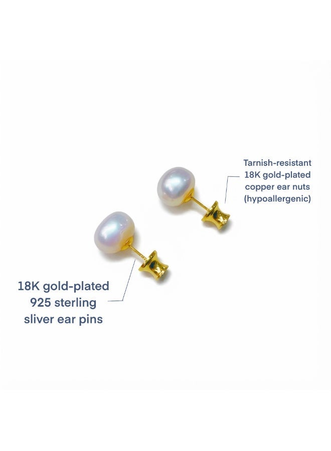 BLUELOTUSSE Real Freshwater Pearl Stud Earrings – 10–11mm Hand Picked Baroque Pearl, 925 Sterling Silver with 18K Gold Plating, Mother’s Day Gift for Mom & Her - Image 3
