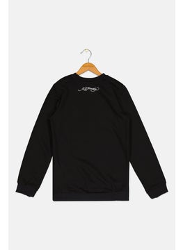 Ed Hardy Kids Boy Embroidered Long Sleeve Sweatshirt, Black  - Image 2