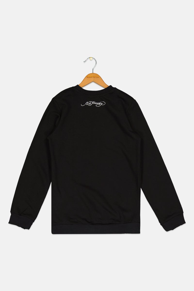 Ed Hardy Kids Boy Embroidered Long Sleeve Sweatshirt, Black  - Image 2