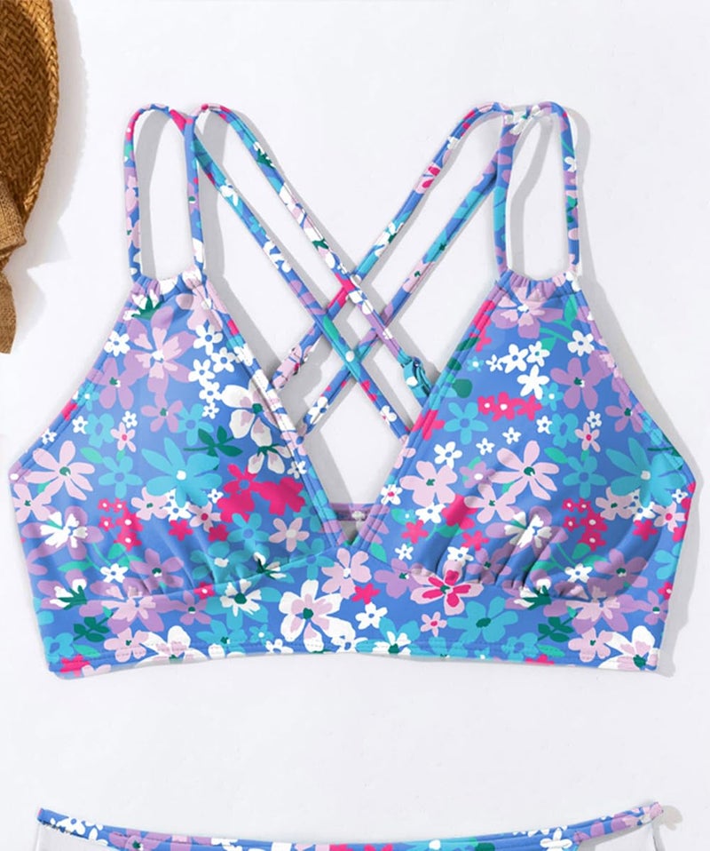 Tainehs Women's Push Up V Neck Bikini Tops Criss Cross Back Padded Bathing Suit Top Only - Image 3