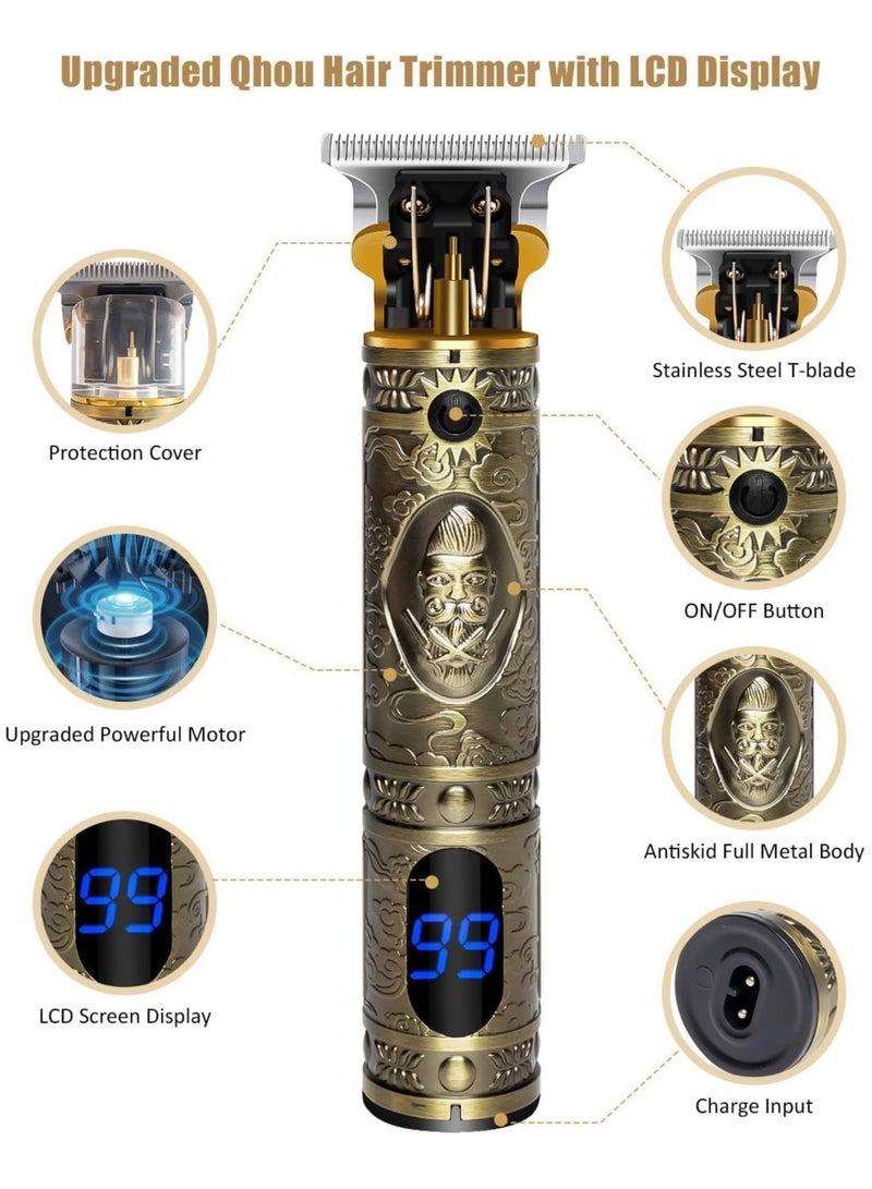 ياكد ماكينة قص الشعر الاحترافية للرجال بدون فجوة ماكينة تشذيب الشعر الاحترافية للحلاقة والعناية - ماكينة حلاقة كهربائية للشعر ذات الشفرة T المطورة للرجال - قابلة لإعادة الشحن مع أمشاط محدودة وشاشة LED - Image 3