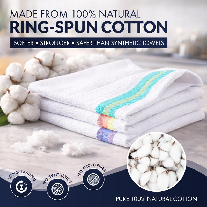 Harringdons 100% Cotton Kitchen Towels - 12 Pack of Highly Absorbent Dish Towels for Kitchen with Hanging Loop - Large 20"x28" Washable Towels - Assorted Colors - Image 3
