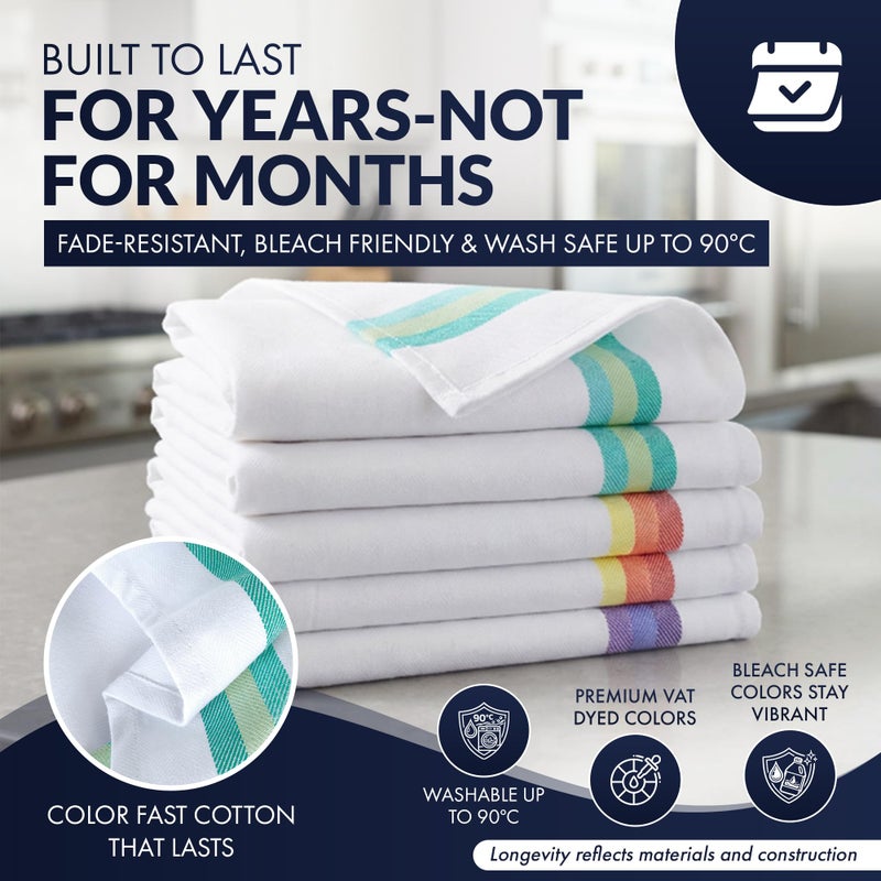 Harringdons 100% Cotton Kitchen Towels - 12 Pack of Highly Absorbent Dish Towels for Kitchen with Hanging Loop - Large 20"x28" Washable Towels - Assorted Colors - Image 5