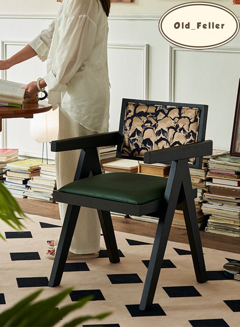 Old_Feller Vintage Chair Chandigarh Chair with Velvet Soft Bag Seat and Feather Pattern Back for Dining Room, Living Room, Home Office, Cafe, (Black/Green) - Image 4