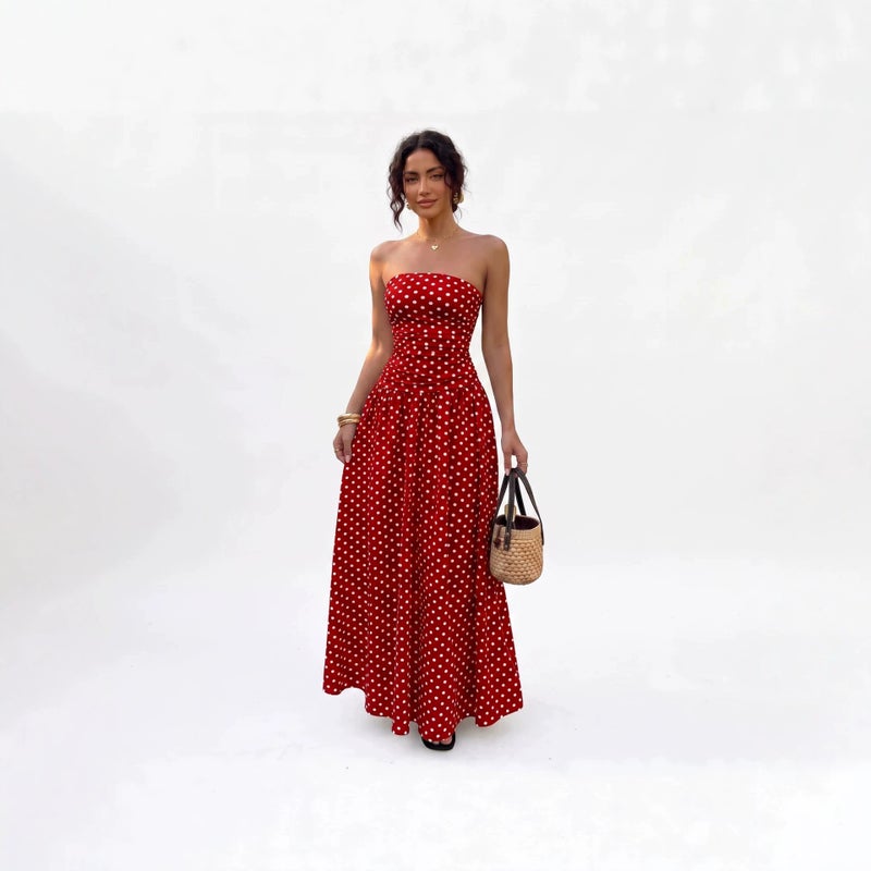 Elegant Off-Shoulder Polka Dot Dress - Image 3