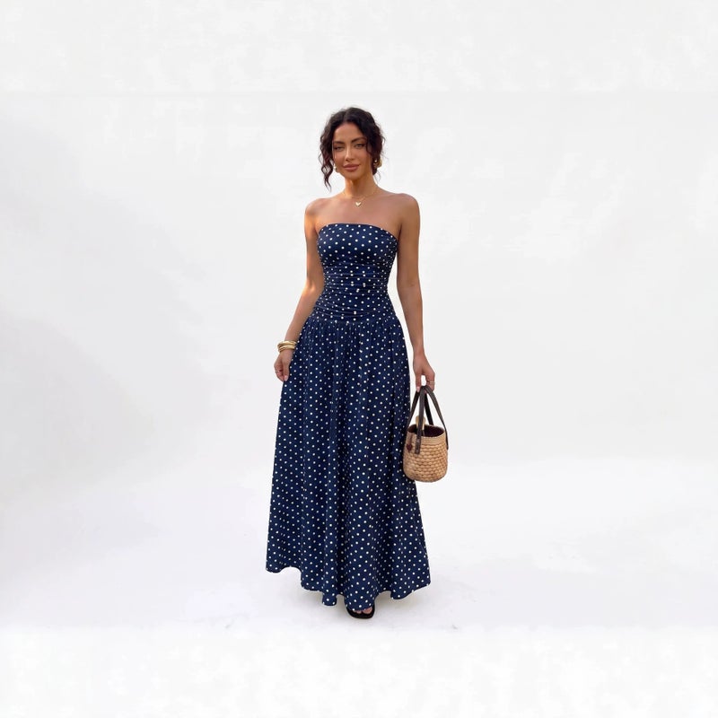 Elegant Off-Shoulder Polka Dot Dress - Image 1