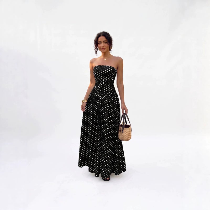 Elegant Off-Shoulder Polka Dot Dress - Image 2