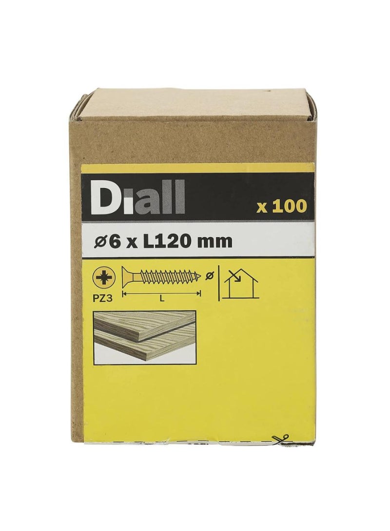 Zinc Plated Carbon Steel Wood Screw Pack 6 X 120 Mm 100 Piece