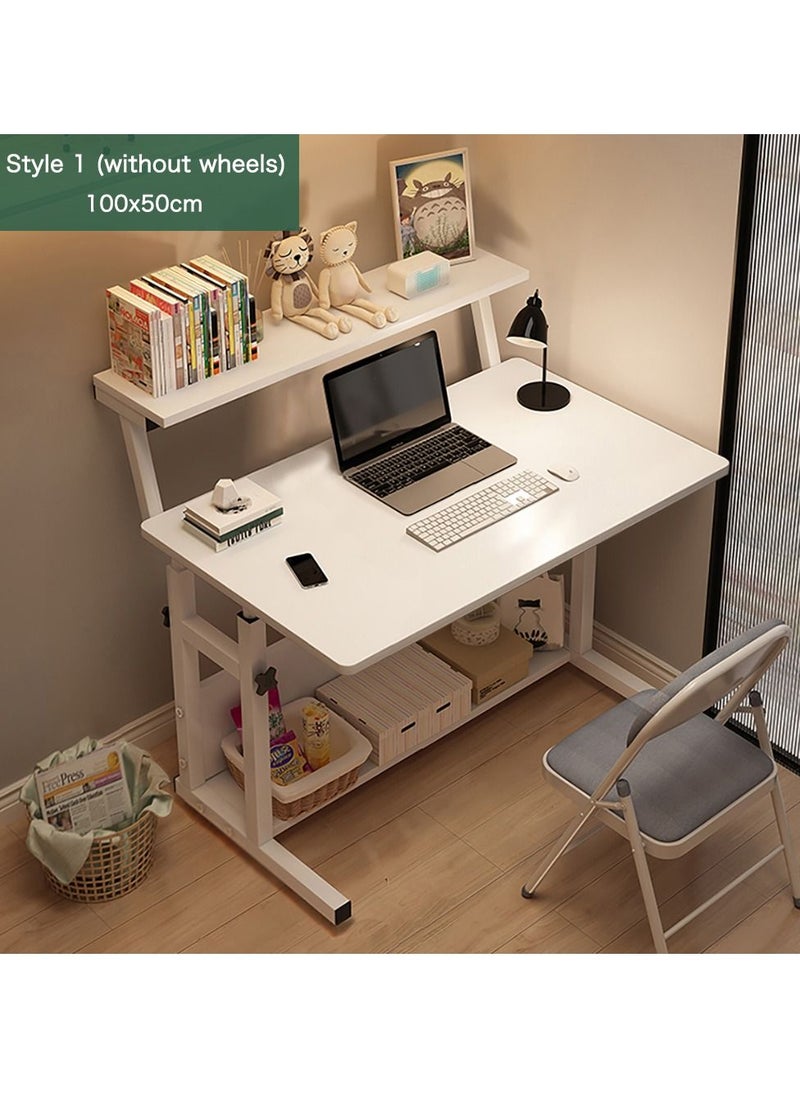 AnneFish - 100*50*60-85cm Liftable 3-layer Study Desk Office Computer Table Work Station With Bookshelf Home Student Writing Desk Adjustable Height 60-85cm - Image 1