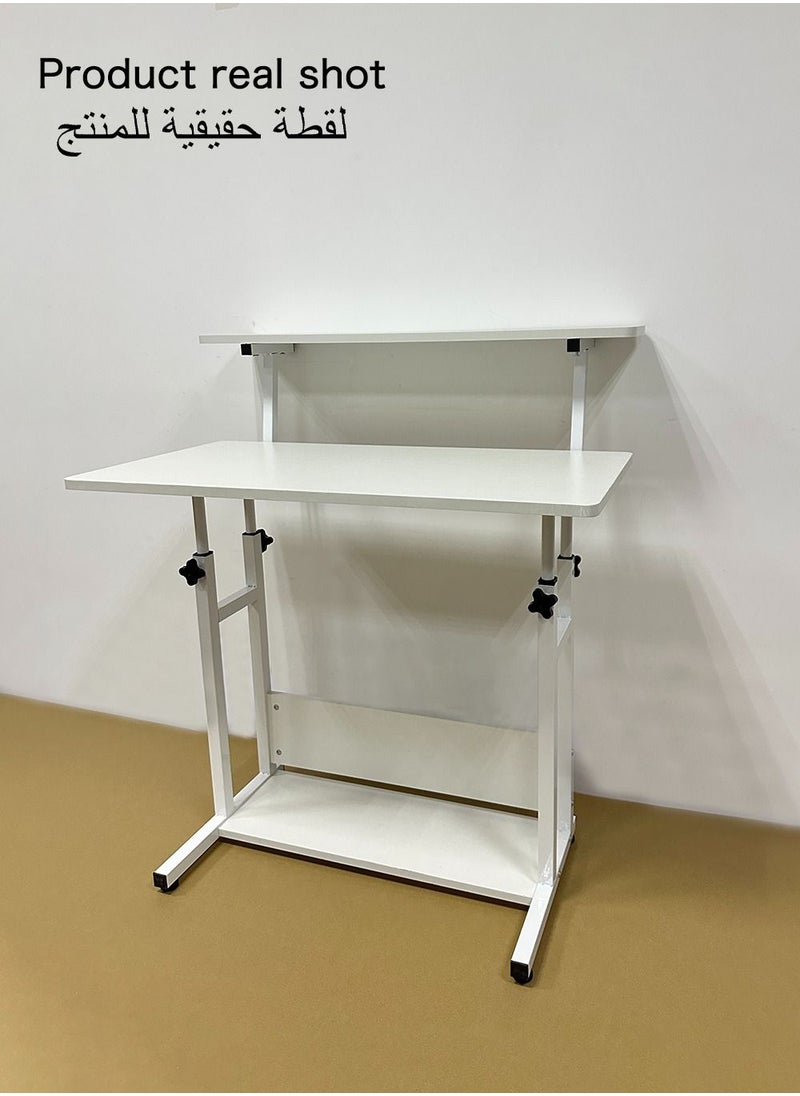 AnneFish - 100*50*60-85cm Liftable 3-layer Study Desk Office Computer Table Work Station With Bookshelf Home Student Writing Desk Adjustable Height 60-85cm - Image 1