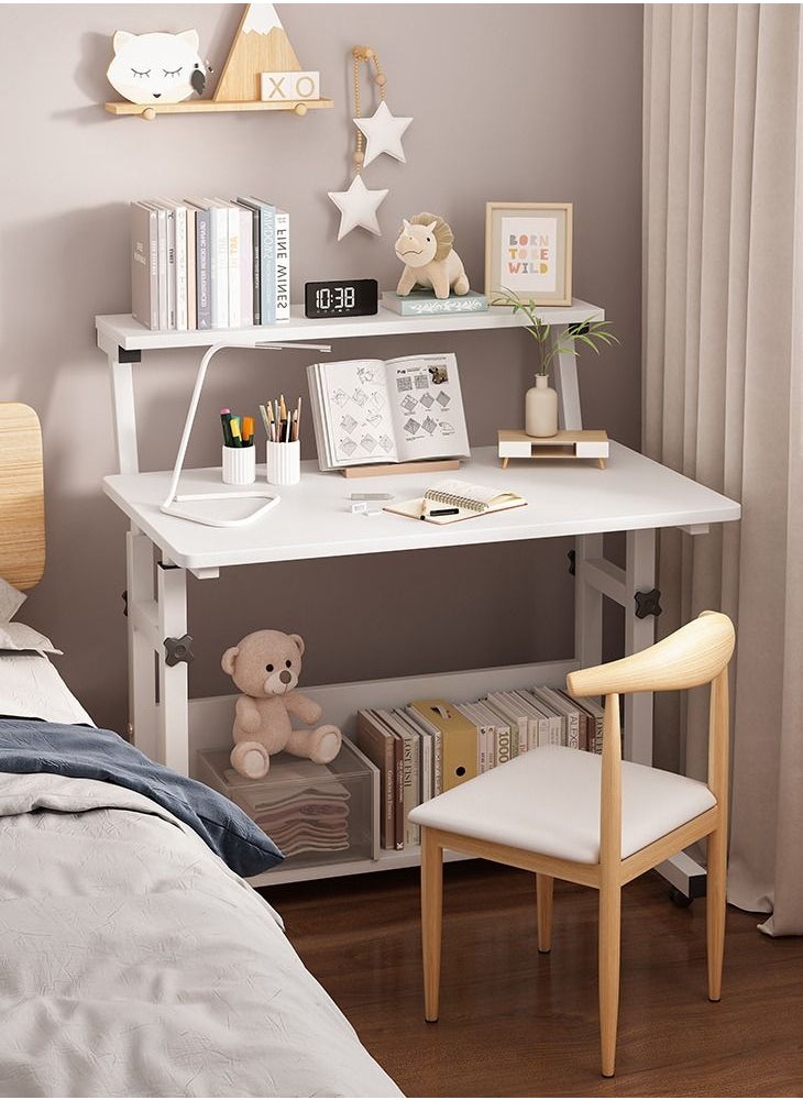 AnneFish - 100*50*60-85cm Liftable 3-layer Study Desk Office Computer Table Work Station With Bookshelf Home Student Writing Desk Adjustable Height 60-85cm - Image 1