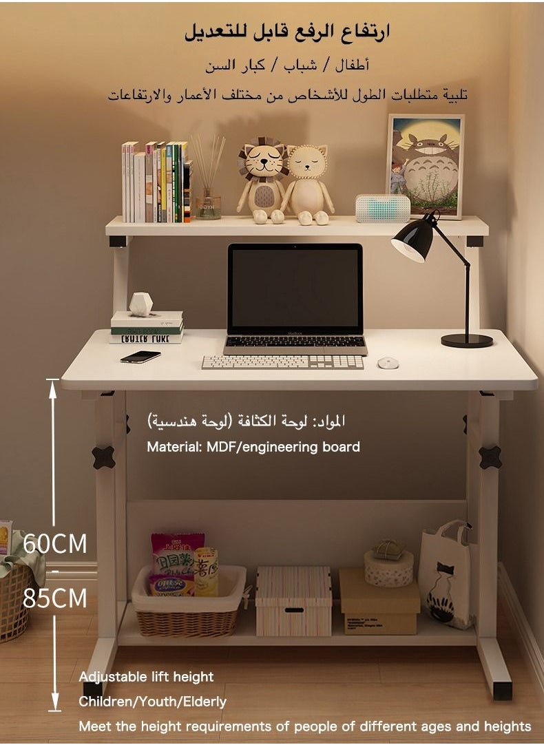 AnneFish - 100*50*60-85cm Liftable 3-layer Study Desk Office Computer Table Work Station With Bookshelf Home Student Writing Desk Adjustable Height 60-85cm - Image 1