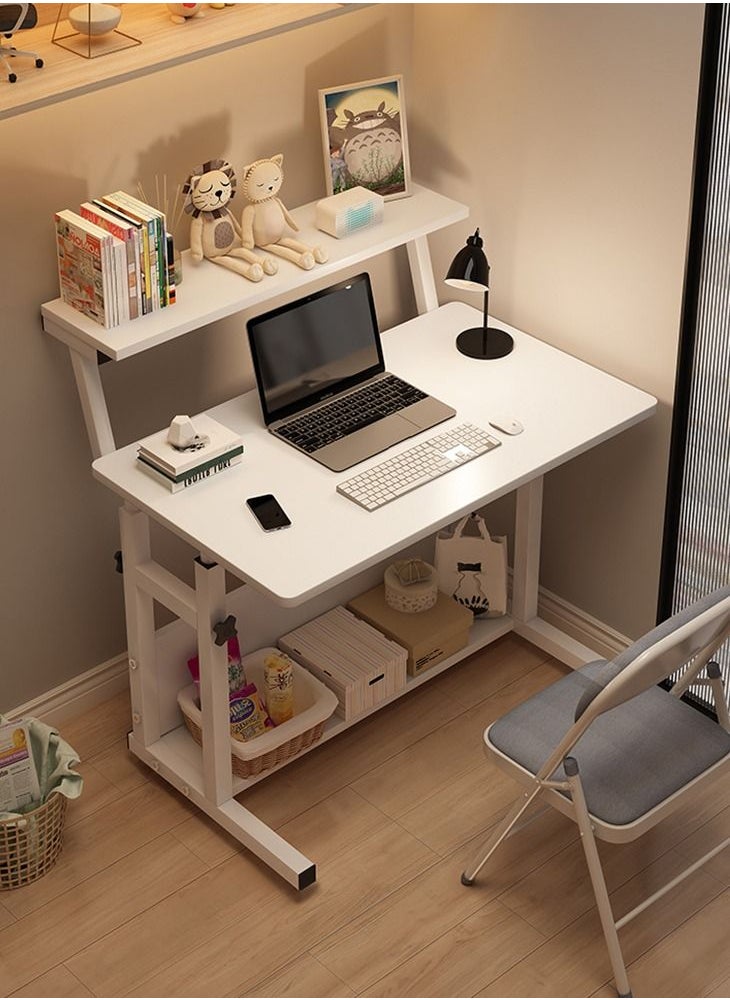 AnneFish - 100*50*60-85cm Liftable 3-layer Study Desk Office Computer Table Work Station With Bookshelf Home Student Writing Desk Adjustable Height 60-85cm - Image 1