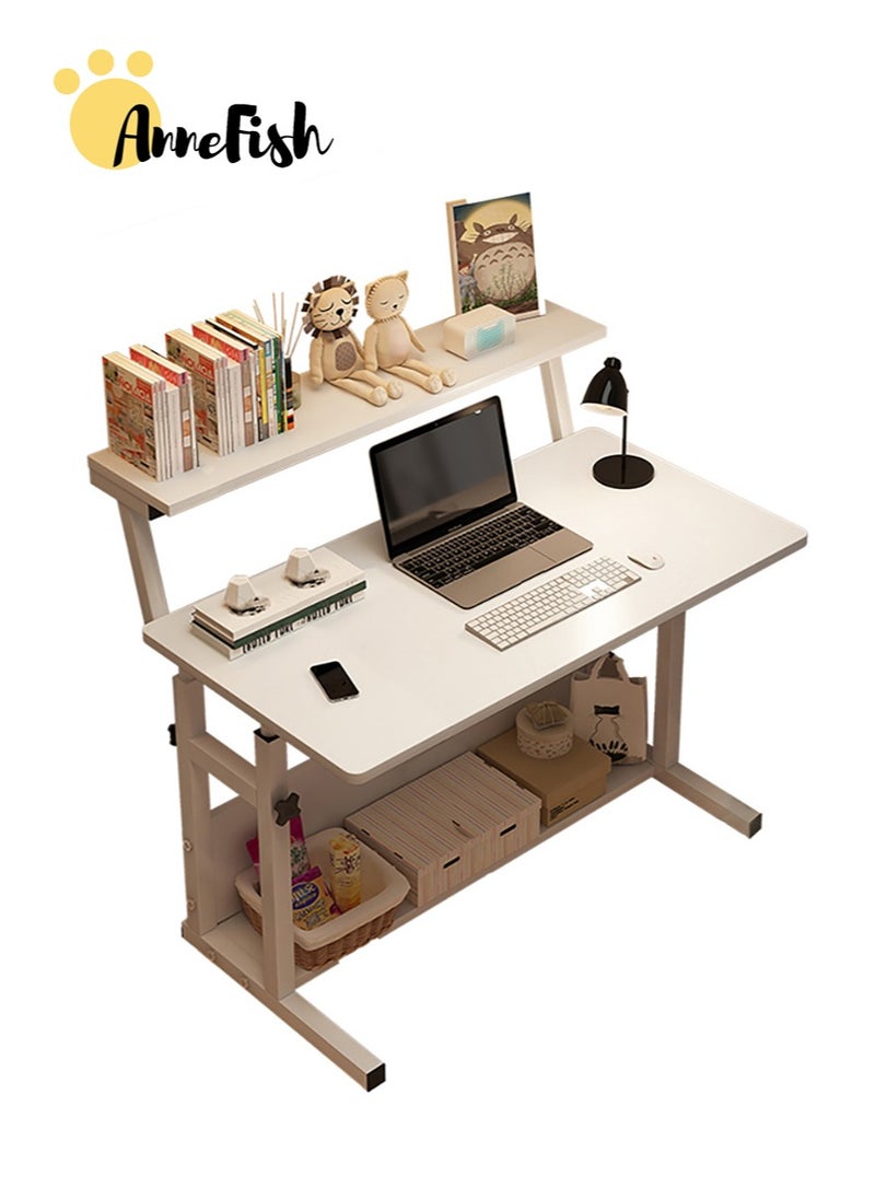 AnneFish - 100*50*60-85cm Liftable 3-layer Study Desk Office Computer Table Work Station With Bookshelf Home Student Writing Desk Adjustable Height 60-85cm - Image 1