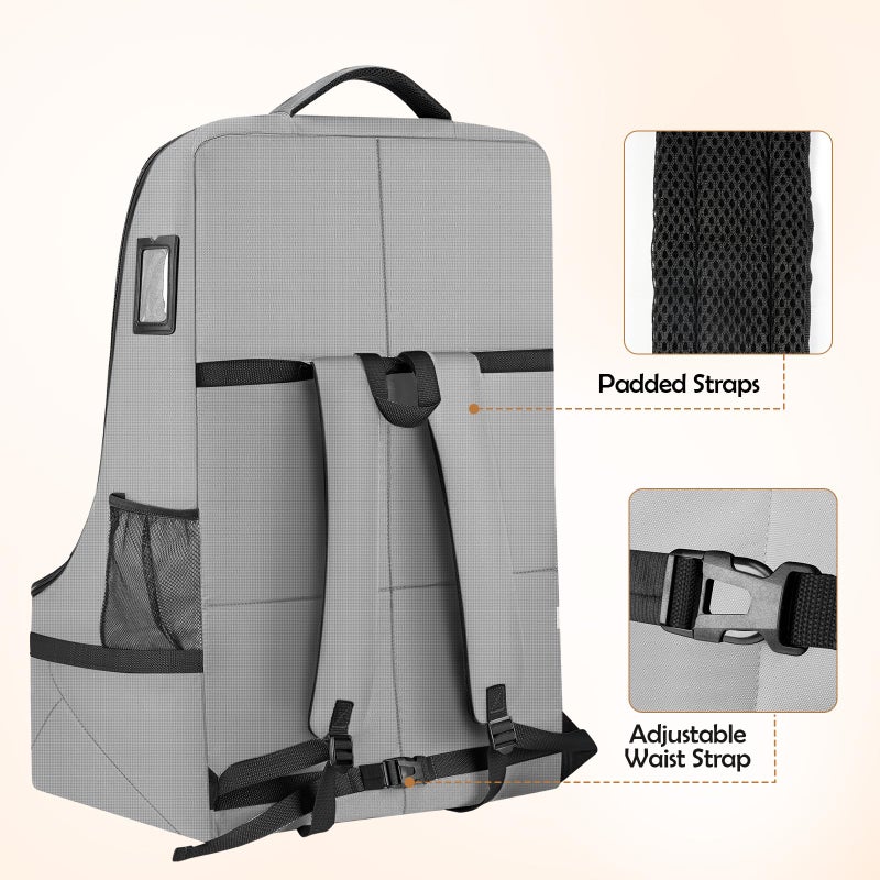 YOREPEK Gate Check Car Seat Travel Bag, Padded Carseat Cover for Airplane Travel, Car Seat Carrier for Airport, Baby Carseat Backpack for Air Travel, Baby Travel Gear (Grey) - Image 4