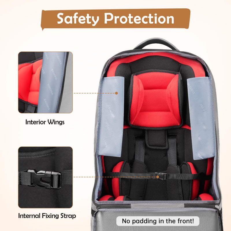 YOREPEK Gate Check Car Seat Travel Bag, Padded Carseat Cover for Airplane Travel, Car Seat Carrier for Airport, Baby Carseat Backpack for Air Travel, Baby Travel Gear (Grey) - Image 5