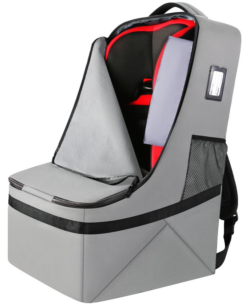 YOREPEK Gate Check Car Seat Travel Bag, Padded Carseat Cover for Airplane Travel, Car Seat Carrier for Airport, Baby Carseat Backpack for Air Travel, Baby Travel Gear (Grey) - Image 1