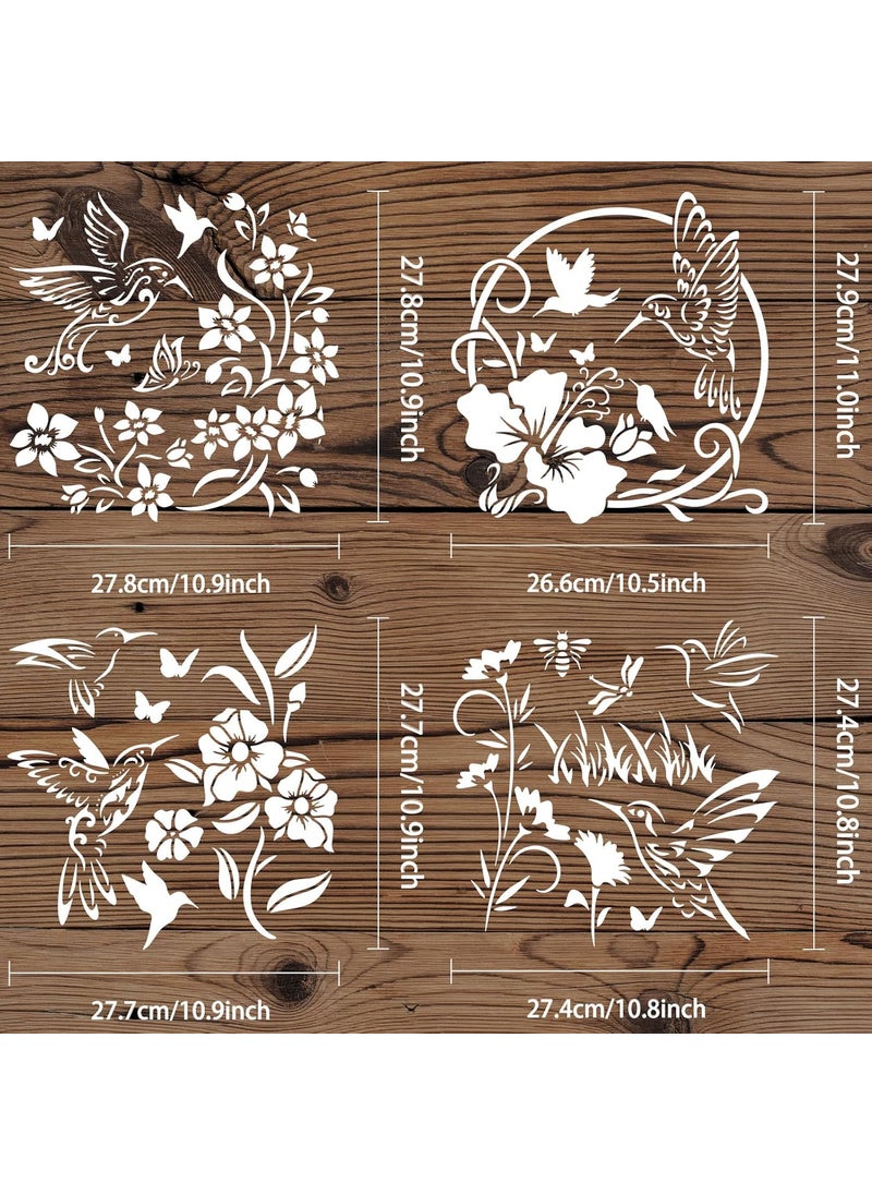 FINGERINSPIRE FINGERINSPIRE 4 Pcs Hummingbird Flowers Stencils 11.8x11.8inch Large Size Bird Floral Bee Dragonfly Butterfly Drawing Stencils Reusable Mylar DIY Art Craft Painting Template for Wood, Fabric  - Image 2