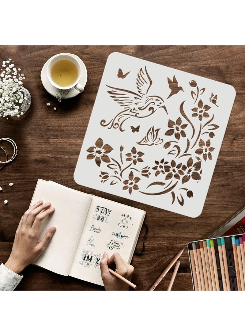 FINGERINSPIRE FINGERINSPIRE 4 Pcs Hummingbird Flowers Stencils 11.8x11.8inch Large Size Bird Floral Bee Dragonfly Butterfly Drawing Stencils Reusable Mylar DIY Art Craft Painting Template for Wood, Fabric  - Image 3