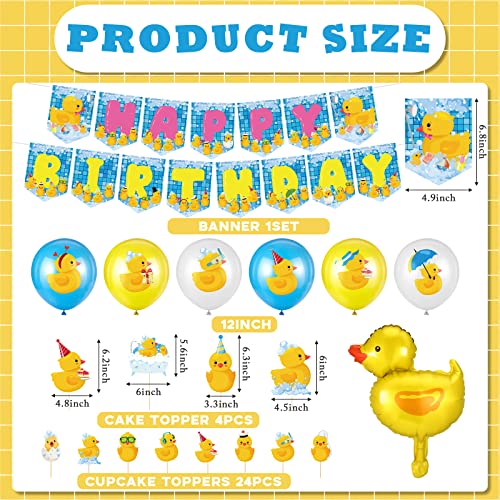 Leitee 57 Pcs Blue Duck Birthday Decorations Balloons Party Happy Birthday Banner Cake Topper Cupcake Toppers Rubber Duck Decor for Birthdays Party Supplies - Image 2