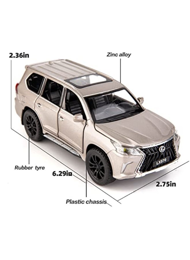 BDTCTK 1/32 Compatible for Lexus LX570 Off-Road in Luxury SUV Model Car, Zinc Alloy Pull Back Toy car with Sound and Light for Kids Boy Girl Gift(Silver) - Image 4