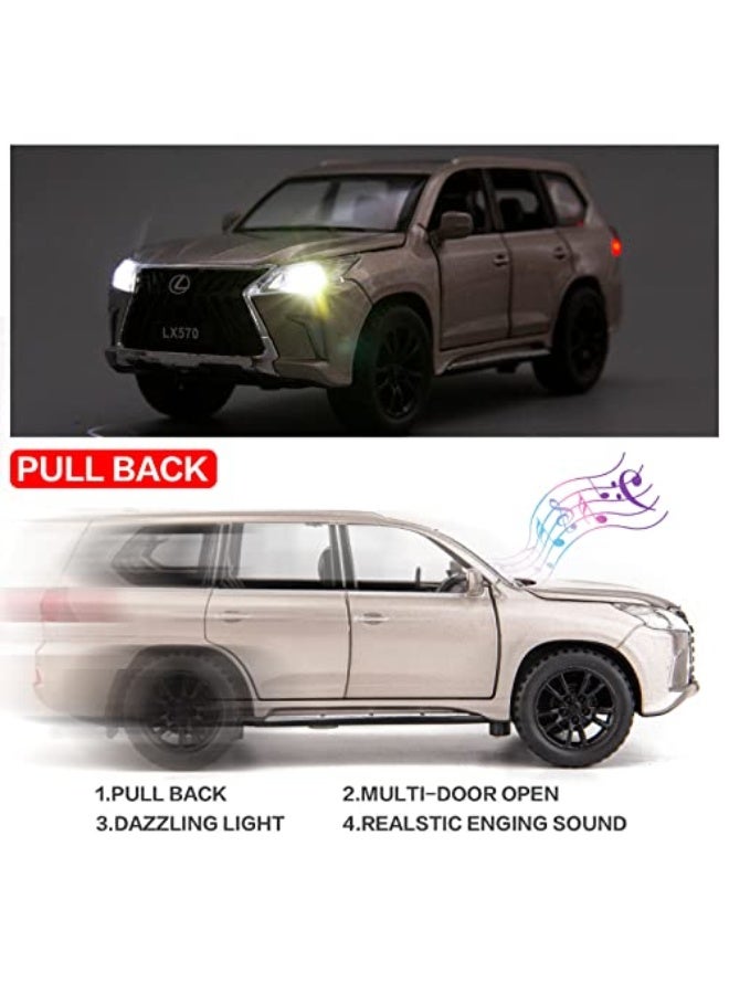 BDTCTK 1/32 Compatible for Lexus LX570 Off-Road in Luxury SUV Model Car, Zinc Alloy Pull Back Toy car with Sound and Light for Kids Boy Girl Gift(Silver) - Image 3