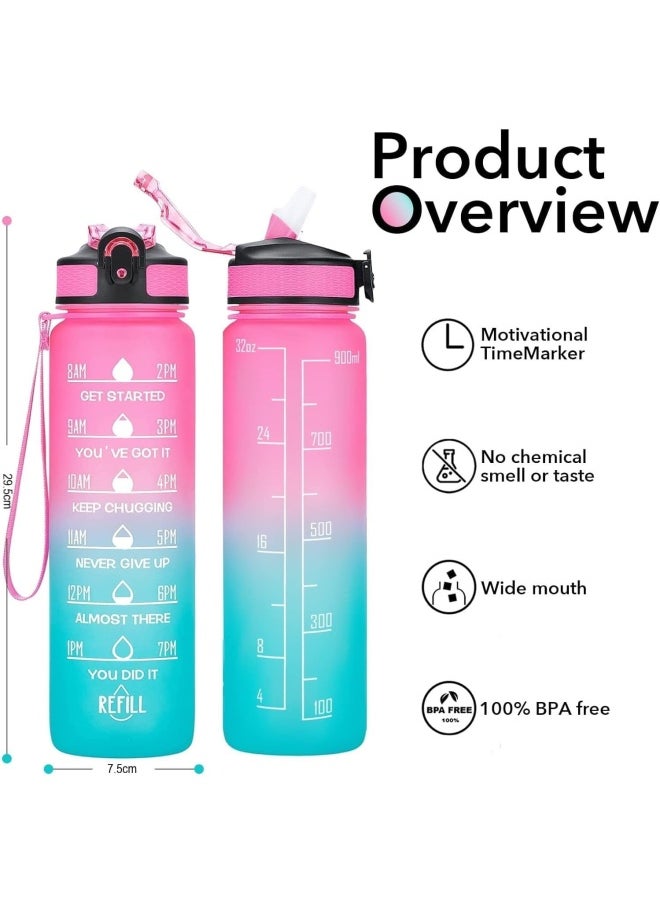SKY-TOUCH 1L Sports Water Bottle : Motivational Water Bottle with Time Marker and Straw Leakproof Bottles for Fitness Gym and Outdoor Sports (Blue&Pink, 1pcs)  - Image 5