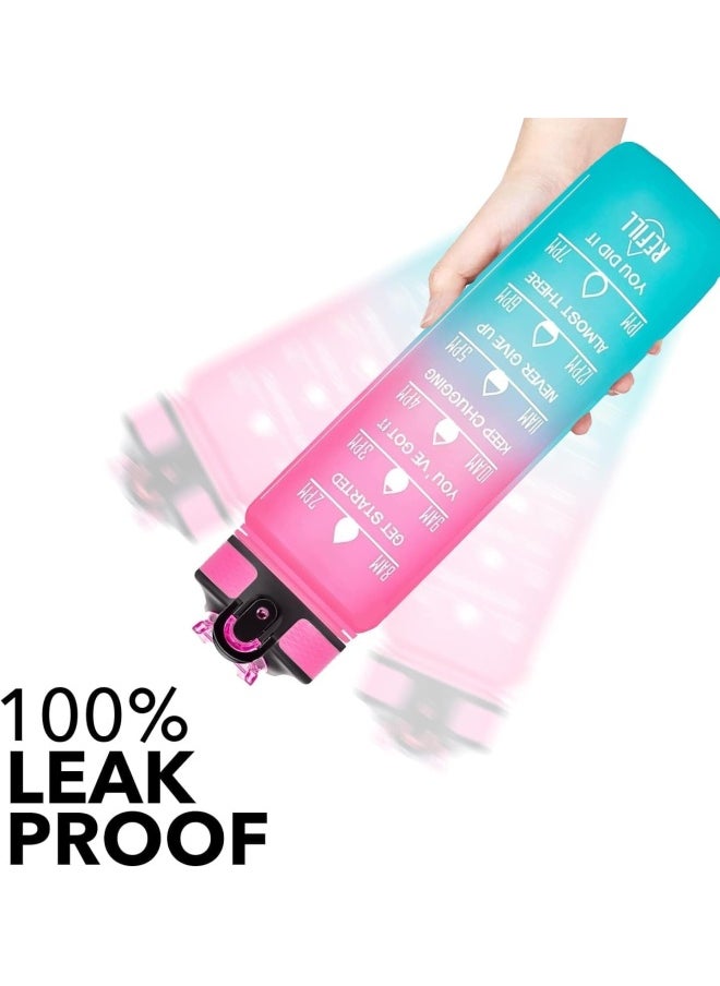 SKY-TOUCH 1L Sports Water Bottle : Motivational Water Bottle with Time Marker and Straw Leakproof Bottles for Fitness Gym and Outdoor Sports (Blue&Pink, 1pcs)  - Image 2