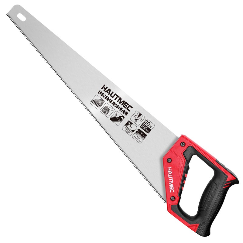 HAUTMEC 20" Universal Hand Saw, 8 TPI Triple-Ground Teeth, Low-Friction Blade, Ergonomic Handle with 45Â° & 90Â° Markers, Pro Handsaw for Wood, Plywood, Plastic, Tree Branch Cutting â€“ HT0025 - Image 1