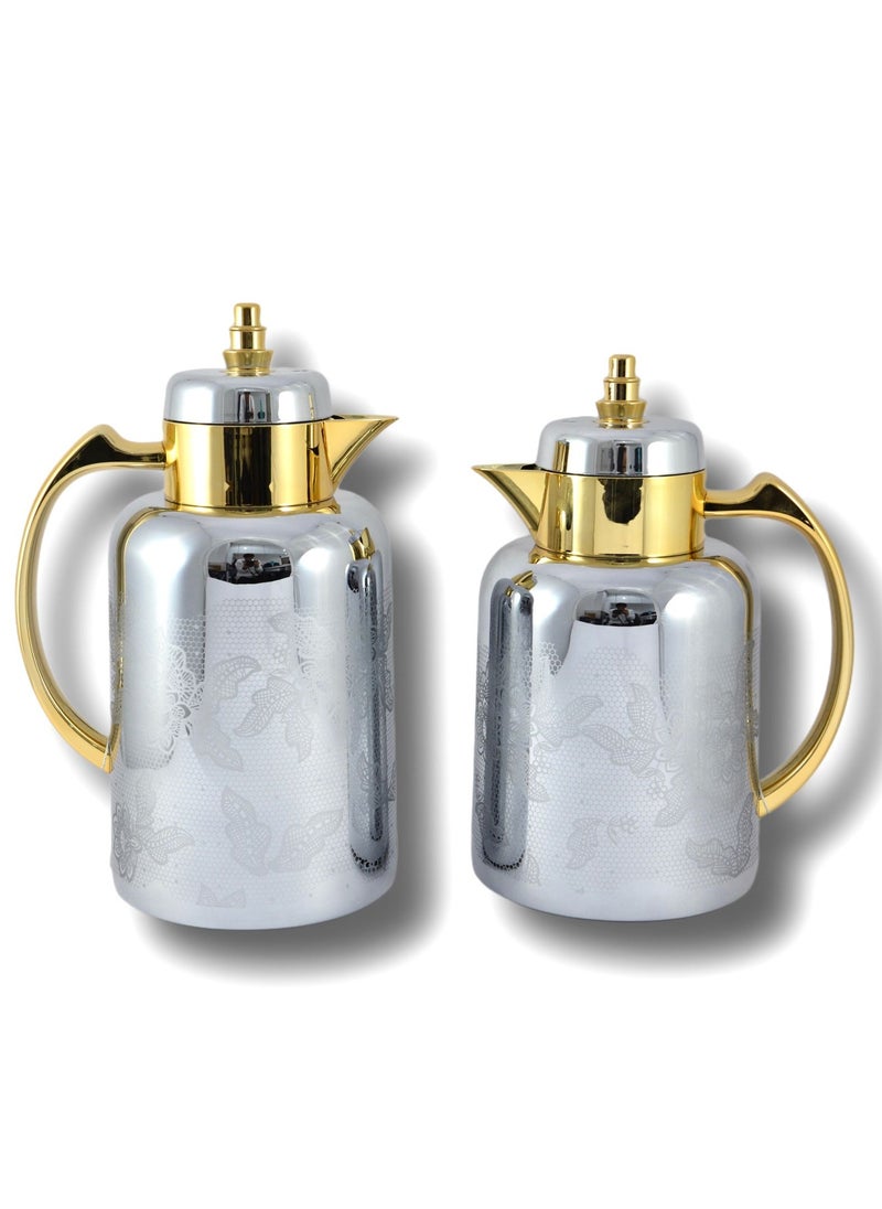 Homemaker - 2-Piece Tea & Coffee Flask - 0.7 Liter & 1 Liter Capacity - Glass Inner - ABS Body - Silver & Gold - Image 1