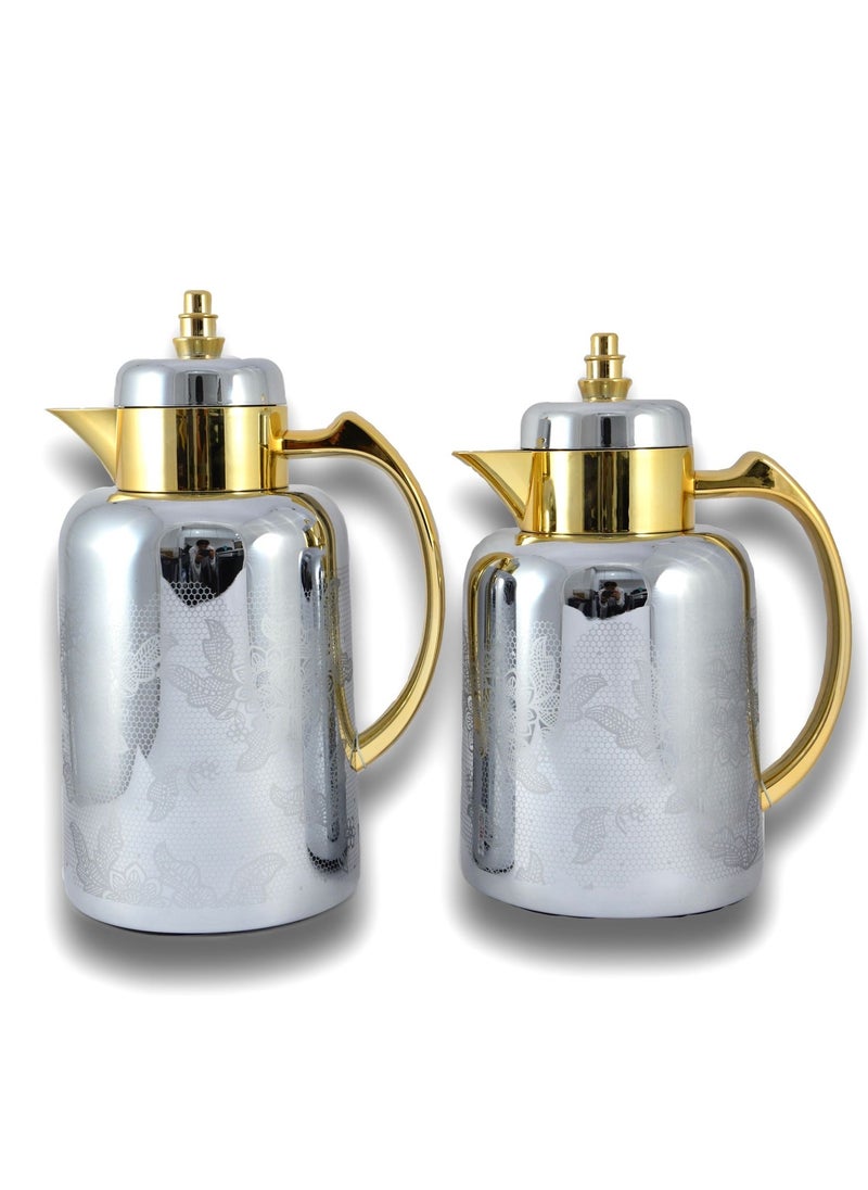 Homemaker - 2-Piece Tea & Coffee Flask - 0.7 Liter & 1 Liter Capacity - Glass Inner - ABS Body - Silver & Gold - Image 1