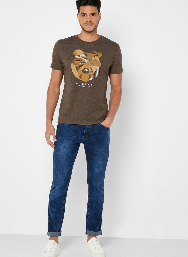 Reserved Bear Face Print Crew Neck T-Shirt - Image 4