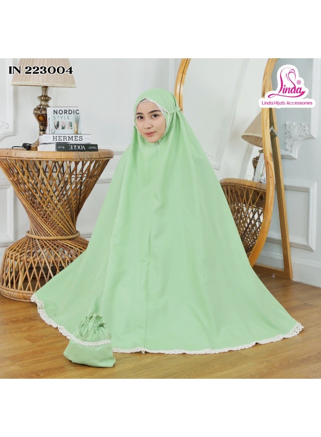 Linda Hijab Light Green Girls Prayer Set – Complete 2-Piece Islamic Prayer Clothing for Kids – Soft Comfortable Mukena Hijab and Skirt Outfit – Elegant Lace Border Modest Wear with Travel Pouch - Image 1