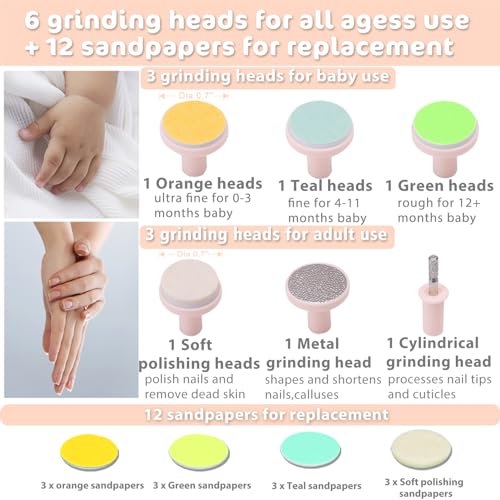 Consevisen مقص أظافر كهربائي للأطفال، مجموعة أدوات العناية بالأظافر 20 في 1 آمنة للأطفال الرضع والأطفال الصغار والكبار، للعناية بأظافر اليدين والقدمين، مع ضوء LED ورؤوس طحن - Image 2