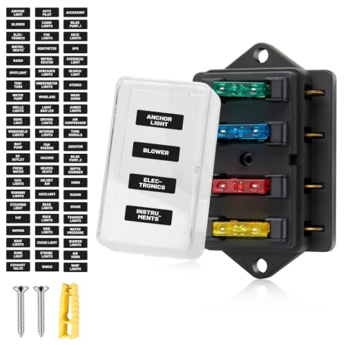 RED WOLF 4 Way Blade Fuse Block Box Holder w/Standard Circuit 10V-32V DC for Automotive Truck Boat Marine RV Van Vehicle Power Distribution Panel Damp-Proof Cover - Image 1
