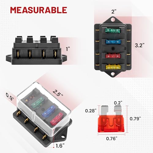 RED WOLF 4 Way Blade Fuse Block Box Holder w/Standard Circuit 10V-32V DC for Automotive Truck Boat Marine RV Van Vehicle Power Distribution Panel Damp-Proof Cover - Image 5