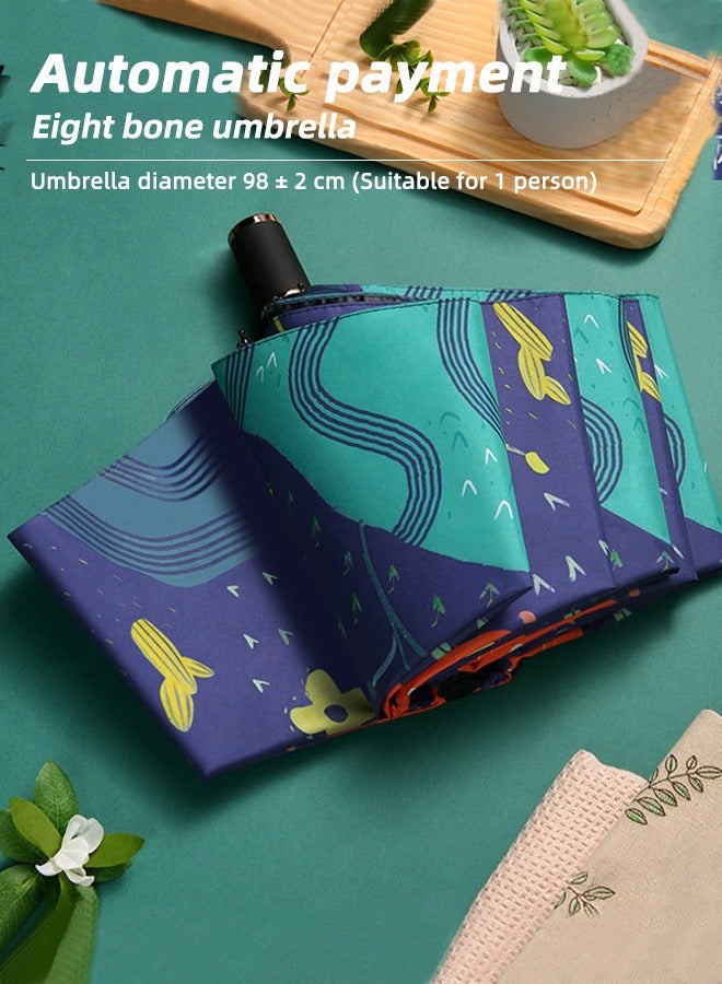 Floral Print Portable 3 Folding Automatic Opening Sun and Rain Travel Umbrella Multicolor - Image 3