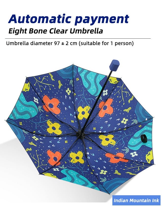Floral Print Portable 3 Folding Automatic Opening Sun and Rain Travel Umbrella Multicolor - Image 1